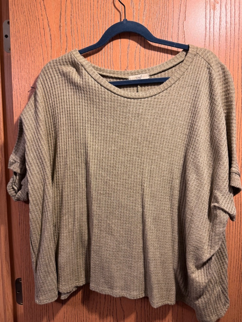 Cozy Easel Waffle Knit Oversized Top - Olive Taupe